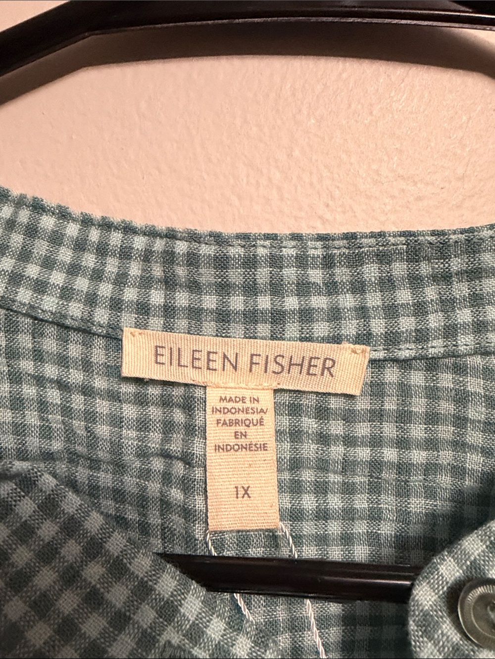 Eileen Fisher Organic Linen Puckered Check Gingham Button Shirt 1X - Picture 3 of 5